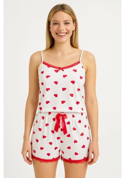 Milan Şortlu Pijama Takımı - Kalp Desenli