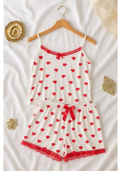 Milan Şortlu Pijama Takımı - Kalp Desenli fırsatları