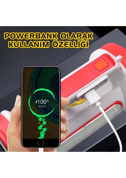 Turuncu Renkli Solar ve Şarjlı El Feneri, Projektör Özellikli, 3 W, Çok Renkli