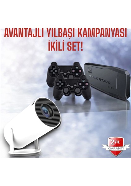 Yılbaşı Özel 4K Projeksiyon ve M8 Pro Tv Uyumlu Ikili Set Beyaz