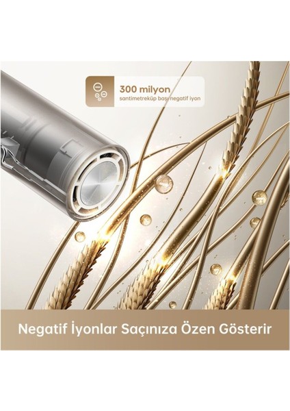 1300W Titanyum ve Altın Renkli Saç Kurutma Makinesi, Hızlı ve Güçlü Kurutma