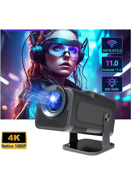 Siyah Taşınabilir 4K Projektör, 1080P, Bluetooth, Android, Ev Sineması Için Ideal