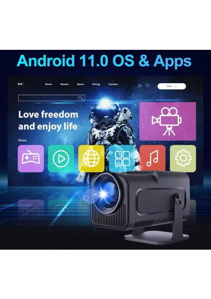 Siyah Taşınabilir 4K Projektör, 1080P, Bluetooth, Android, Ev Sineması Için Ideal fiyatları