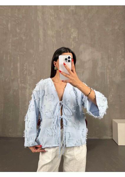 Püsküllü Önü Bağlamalı Keten Kimono Ceket fırsatları