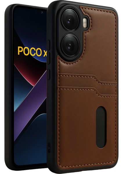 Xiaomi Poco X7 Pro Kılıf Sara Kartvizitli Deri Kılıf - Taba Ynsmr