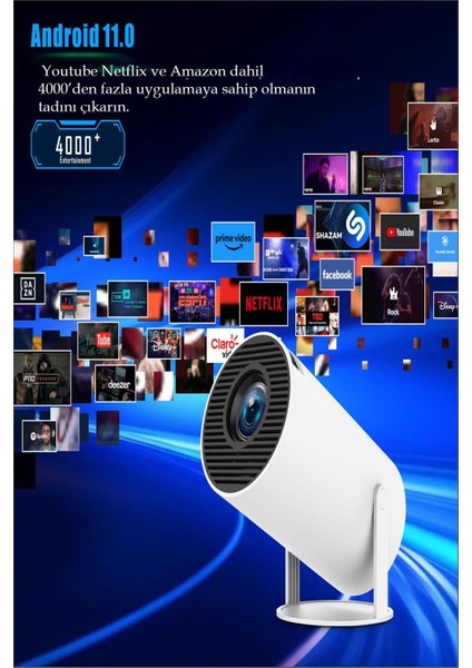 Taşınabilir Ultra Hd Projektör, Android 12, 200 Ansı, Wifi, Beyaz fiyatları