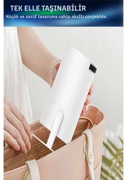 Taşınabilir Ultra Hd Projektör, Android 12, 200 Ansı, Wifi, Beyaz indirimleri