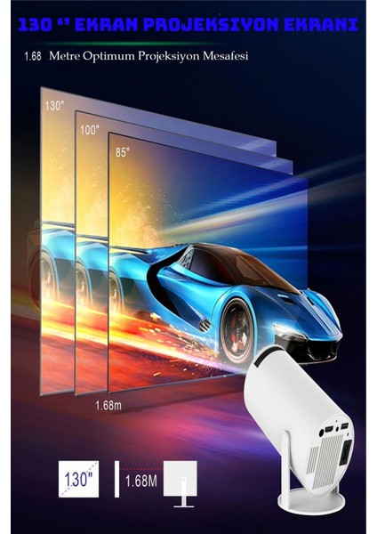 Taşınabilir Ultra Hd Projektör, Android 12, 200 Ansı, Wifi, Beyaz
