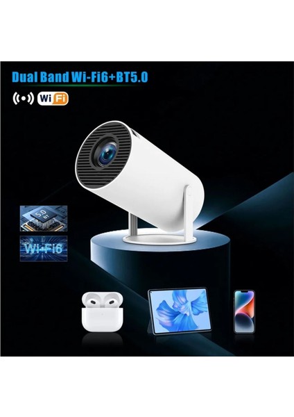 Yüksek Çözünürlüklü Taşınabilir 4K Projektör, Çift Wifi, Bluetooth, Android 11, 150 Ansı fırsatları