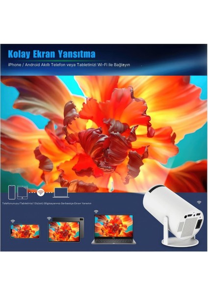 Taşınabilir 720P Projeksiyon, Wi-Fi, Bluetooth, Android 11 Uyumlu, Portatif ve Şık Tasarım fiyatları