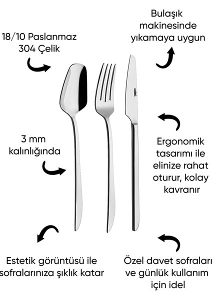 Nirvana 12 Kişilik 89 Parça Çatal Kaşık Bıçak Takımı indirimleri
