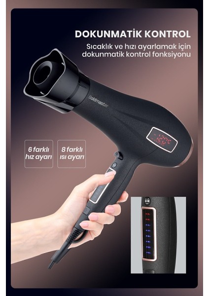 Şık ve Fonksiyonel Dokunmatik Saç Kurutma Makinesi, Siyah Renk, Kolay Kullanım. fırsatları