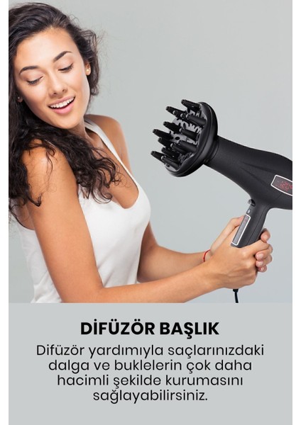 Şık ve Fonksiyonel Dokunmatik Saç Kurutma Makinesi, Siyah Renk, Kolay Kullanım.
