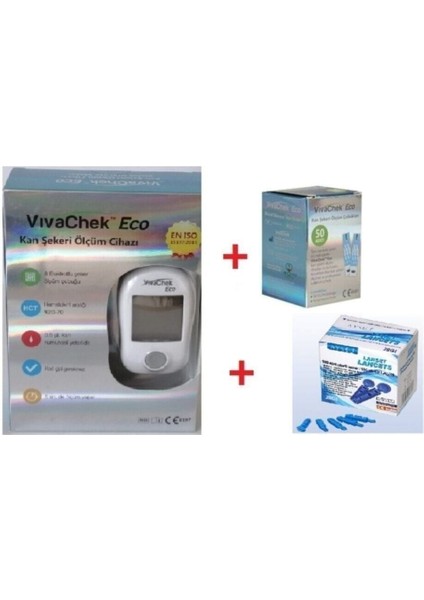 Şeker Ölçüm Cihazı Seti, 50 Ölçüm Şeridi ve 100 Parmak Iğnesi ile Güvenli Kullanım