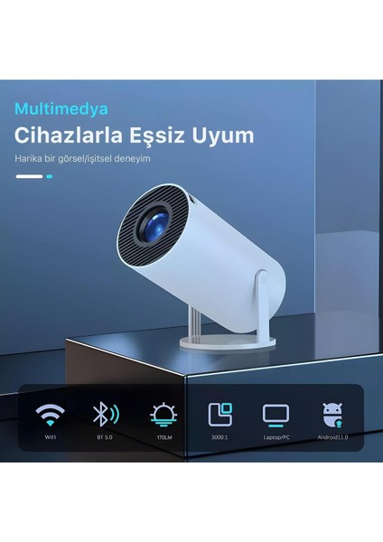 Yüksek Parlaklıkla 4K Uyumu Mini Akıllı Projektör, Kablosuz Bağlantı Özelliği