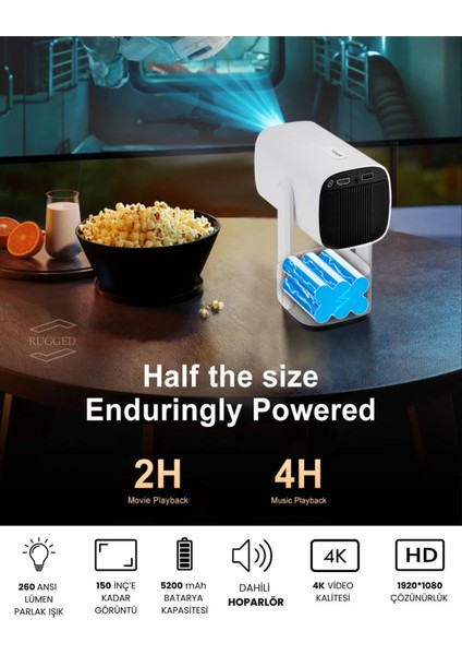 Taşınabilir Projektör Powerbank 1080P/2K/4K Destekli Ev ve Ofis Sunumu fiyatları