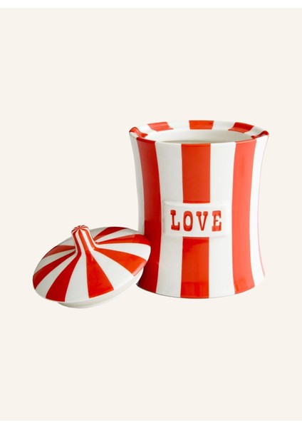 Vıce Love Porselen Saklama Kabı 880 Ml, Kapaklı, El Boyaması Tasarım