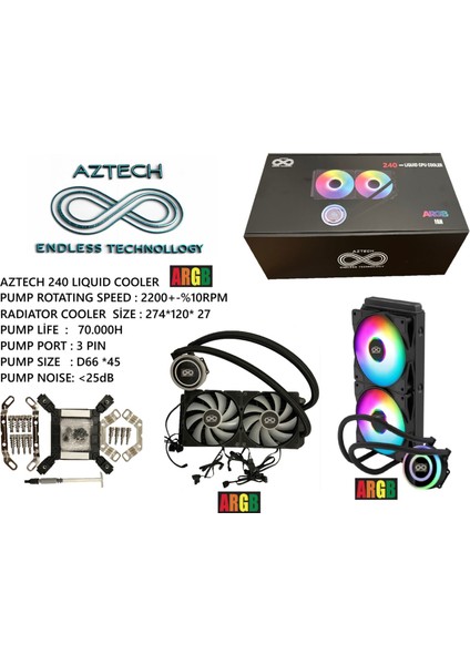 Lıquıd Coolıng AZ240 - 1b Am5 1700P 240MM Argb Fan Siyah Sıvı Soğutucu