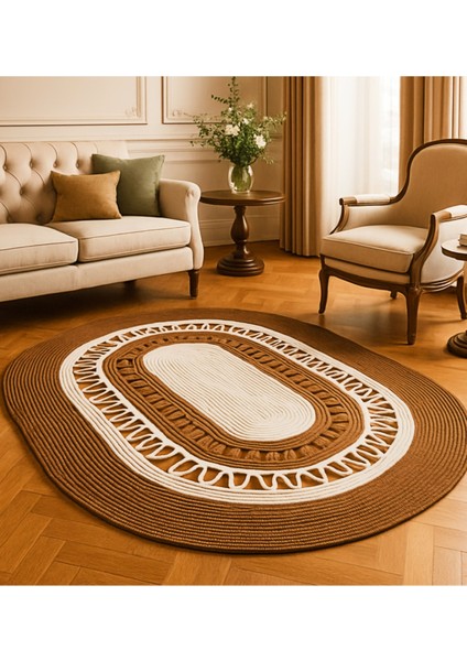 Jüt Trikotlu Oval Salon Mutfak Balkon Oturma Odası Kapı Önü Banyo Paspas Yolluk Kilim