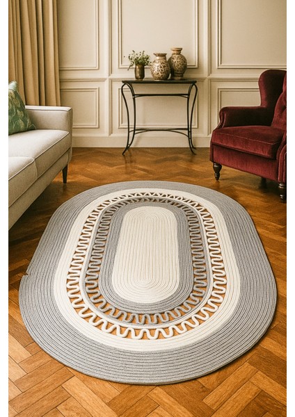 Jüt Trikotlu Oval Salon Mutfak Balkon Oturma Odası Kapı Önü Banyo Paspas Yolluk Kilim