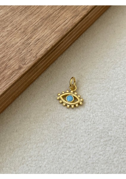 925 Ayar Gümüş Firuze Taşlı Tasarım Göz Şans Gümüş Kolye Ucu