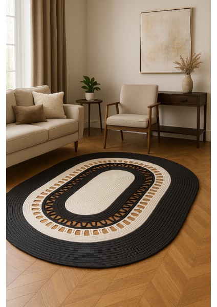 Jüt Trikotlu Oval Salon Mutfak Balkon Oturma Odası Kapı Önü Banyo Paspas Yolluk Kilim