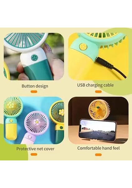 3 Kademeli Meyve Figürlü Mini Fan - USB Şarjlı Standlı Mini El Fanı (Havuç Figürlü)