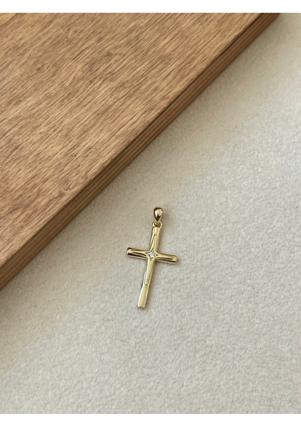 925 Ayar Gümüş Tek Zirkon Taşlı Özel Tasarım Haç Gümüş Kolye Ucu