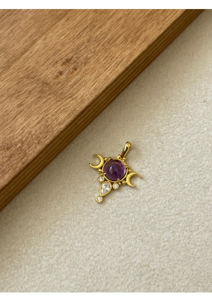 925 Ayar Gümüş Ay Modeli Amatis Taşlı Özel Tasarım Gümüş Kolye Ucu