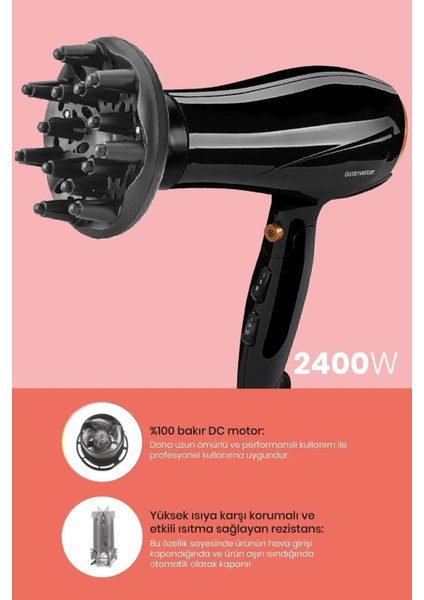 2400W Dc Motor, Hız ve Isı Ayarlı, Katlanabilir, Difüzörlü Saç Kurutma Cihazı fırsatları