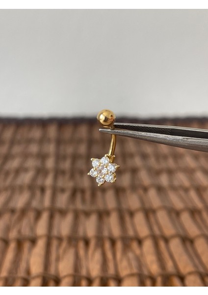 316 L Cerrahi Çelik Çiçek Modeli Zirkon Taşlı Göbek Piercingi fiyatları