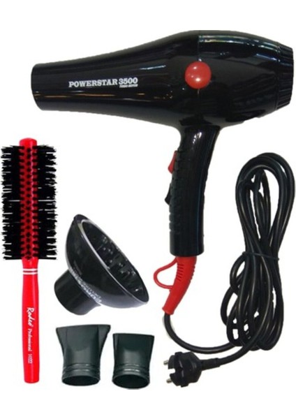 3500 Turbo Motor Fön Makinesi Vigo 3'lü Set Siyah, Güçlü ve Şık Saç Kurutma Cihazı