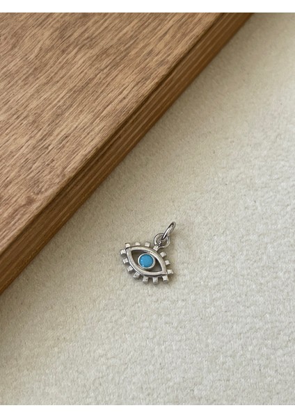 925 Ayar Gümüş Firuze Taşlı Tasarım Göz Şans Gümüş Kolye Ucu