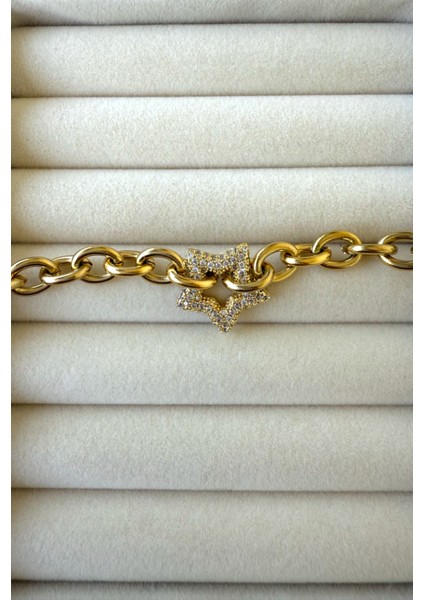 Zirkon Taşlı Yıldız Motif Kadın Bileklik 20 cm Paslanmaz Bileklik Gold fiyatları