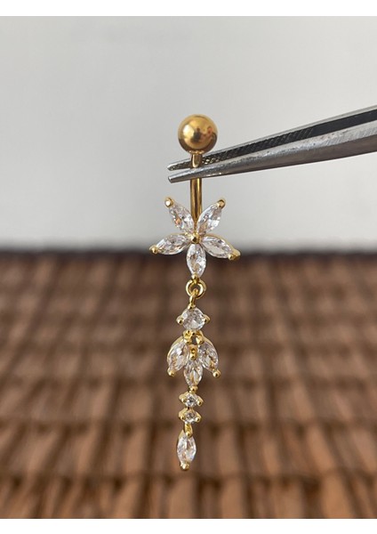 316 L Cerrahi Çelik Markiz Kesim Zirkon Parlak Taşlı Sallantılı Göbek Piercingi, fiyatları