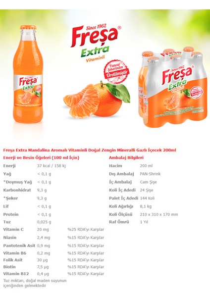 Extra Mandalina Aromalı Gazlı Içecek 200ML x 24 Adet fiyatları