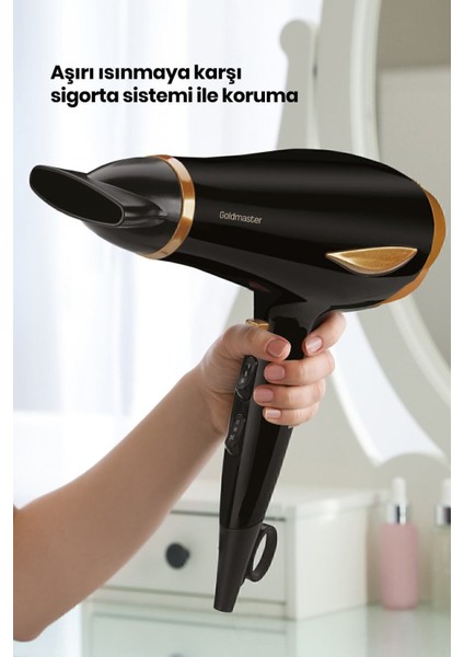 2200W Dc Motorlu Isı ve Hız Ayarlı Saç Kurutma Makinesi, Gold Siyah fırsatları