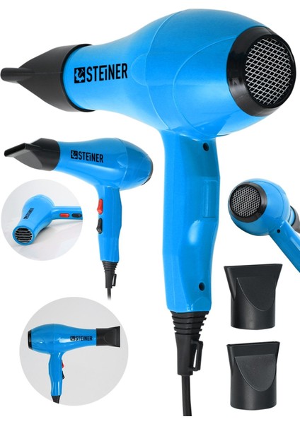 Güçlü 3600W Profesyonel Saç Kurutma Makinesi, Mavi, 2 Ek Başlık Ile.