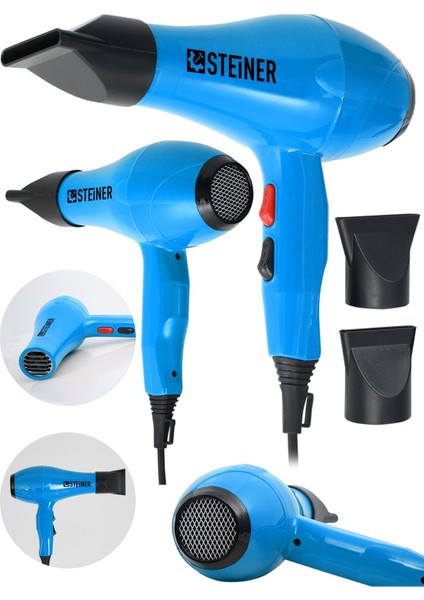 Güçlü 3600W Profesyonel Saç Kurutma Makinesi, Mavi, 2 Ek Başlık Ile. fiyatları