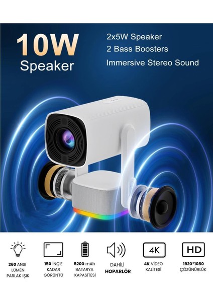 Taşınabilir 4K Full Hd Projektör, Dahili Hoparlör, Ps5 ve Xbox Bağlantılı modelleri