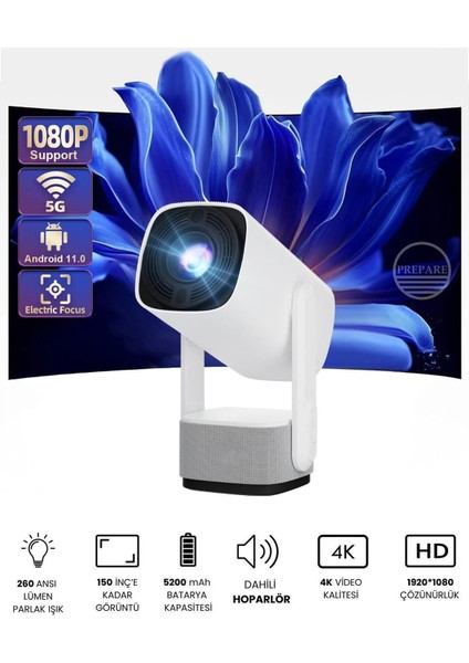 Taşınabilir 4K Full Hd Projektör, Dahili Hoparlör, Ps5 ve Xbox Bağlantılı