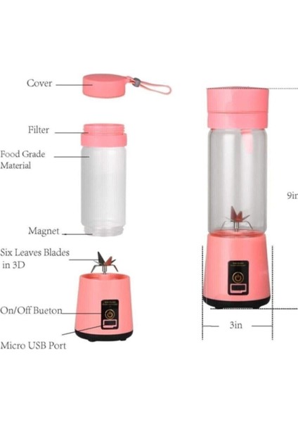 Taşınabilir 380 ml Kişisel Şarjlı Blender, Renkli Yeşil, Garantili
