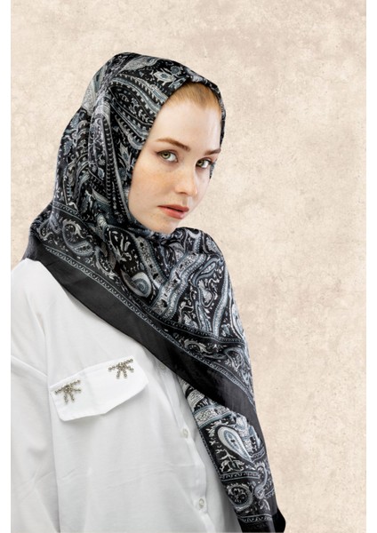 Onyx Etnik Desen Hint Ipek Şal