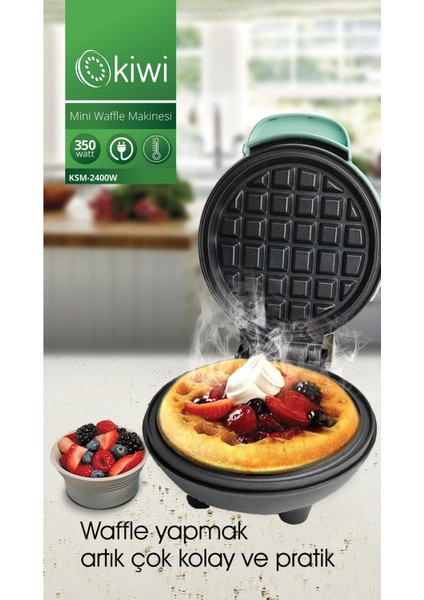 Mavi Mini Waffle Makinesi, Yapışmaz Plakalar, Pratik ve Şık Tasarım