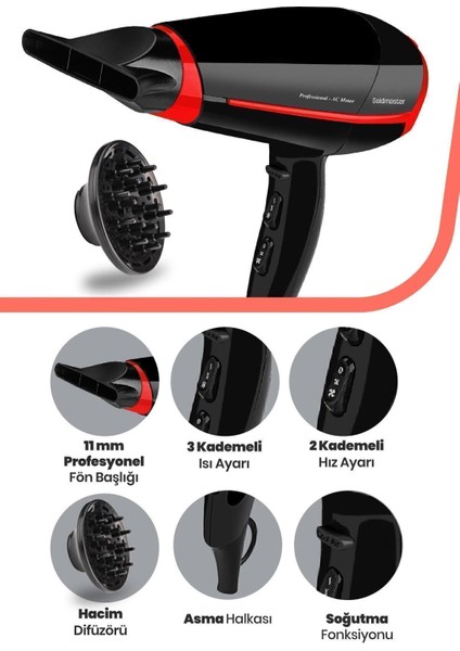2400W Ac Motorlu Hız ve Isı Ayarlı Saç Kurutma, Difüzör ve Ultra Ince Fön Uçlu fiyatları