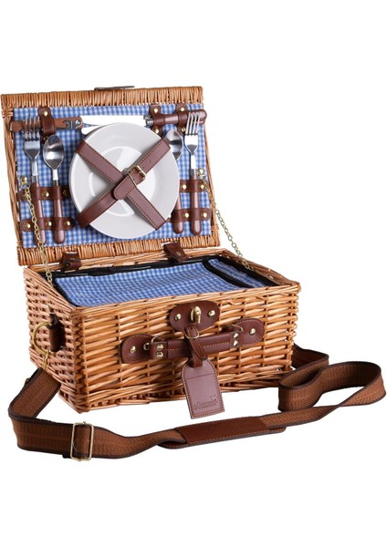 2 Kişilik Piknik Sepeti, El Dokuması Söğüt, Soğutma Bölmeli, Aksesuar Setli