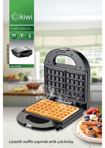 Yapışmaz Kaplama Plakalı Siyah Paslanmaz Çelik Waffle Makinesi