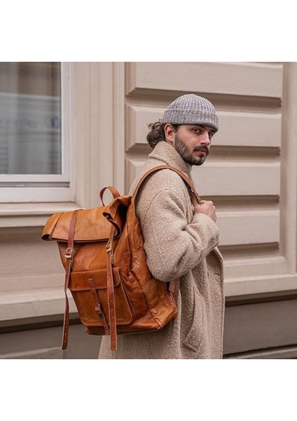 Leeds Deri Bisiklet Sırt Çantası Xl Laptop Bölmeli Su Geçirmez Rolltop Kahverengi fiyatları