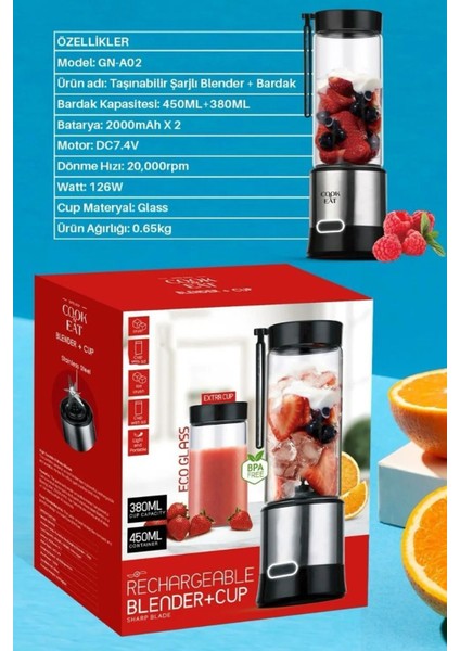 Taşınabilir Şarjlı Metal Blender 450ML+380ML, Pratik ve Şık Kişisel Kullanım Seti modelleri