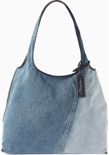 Denim Market Tote Geniş Hacimli, Deri Etiketli ve Günlük Şık Çanta